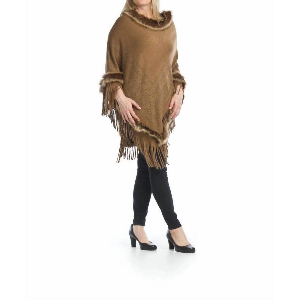 NEW PAPILLON fur trimmed poncho in brown